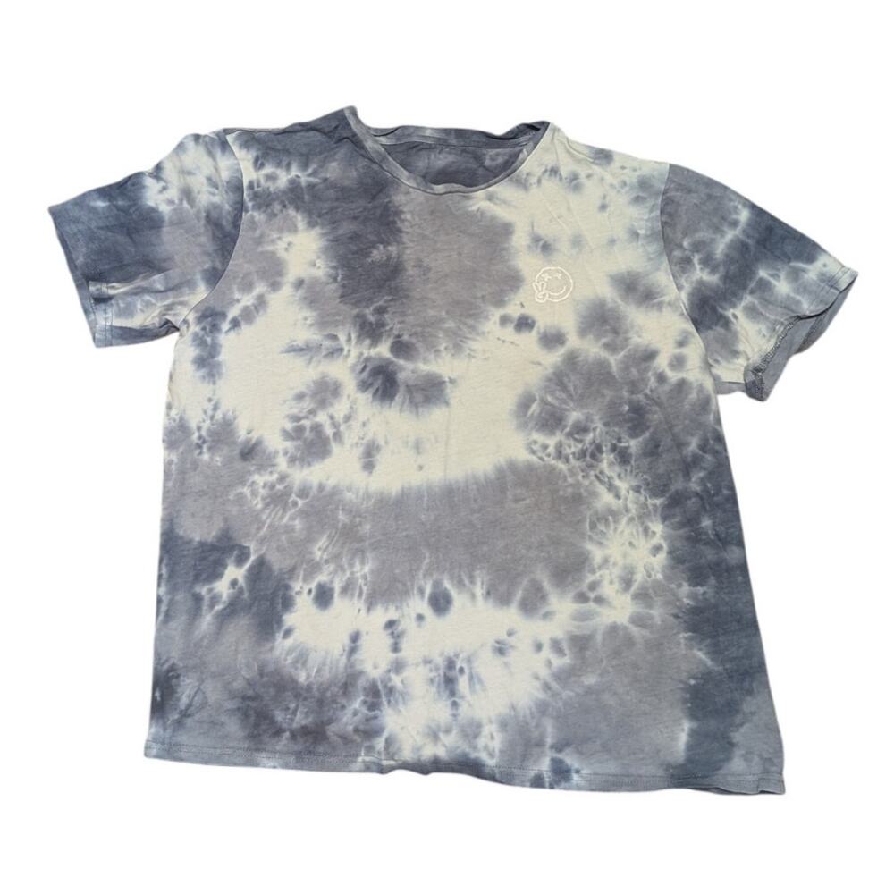 SHEIN Blue/Grey & White Tie Dye Sihrt With Motivational Quote And A Smiley Face